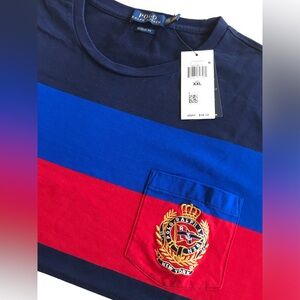 Polo by Ralph Lauren Sailing Blue and Red Colorblock Tee with Crown Crest